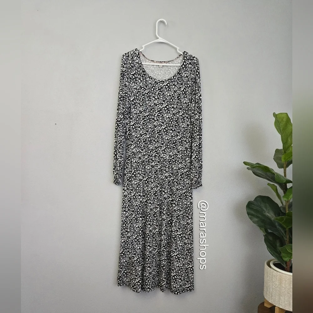 Boden Evelyn Floral Jersey Midi Dress, Black/White